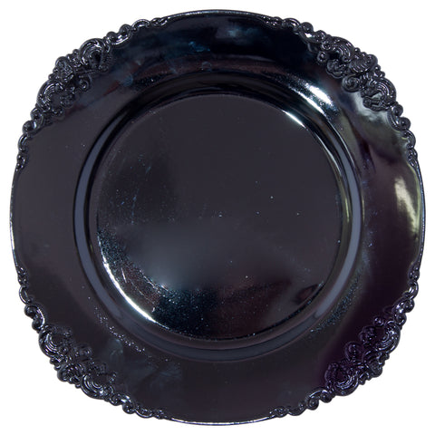 TOSCA SHINY BLACK UNDERPLATE 33CM S/6 TRANS NATAL CUT GLASS