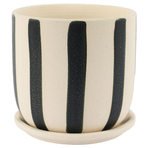 BLACK/BEIGE STRIPE POT/TRAY 15CM TRAN