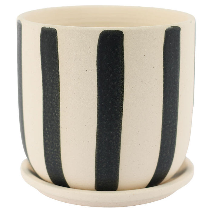 BLACK/BEIGE STRIPE POT/TRAY 15CM TRAN