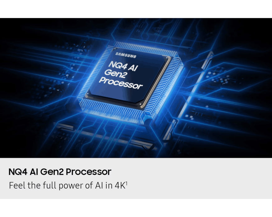 Samsung NQ4 AI Gen2 Processor with blue glowing effect on a dark background