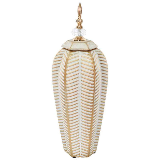 GOLD/WHITE LEAF GINGER JAR/LID 48