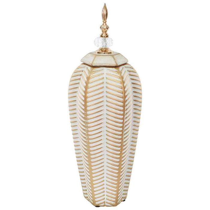 GOLD/WHITE LEAF GINGER JAR/LID 48
