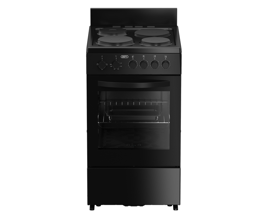 Defy 50cm electric stove black 4 plate front view