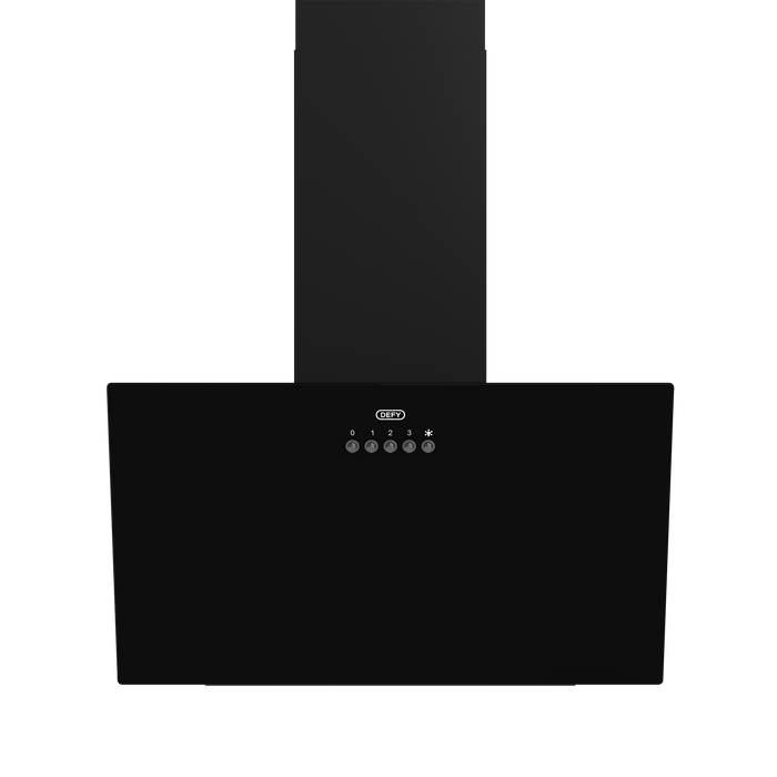 Defy 60cm inclined cooker hood black glass design