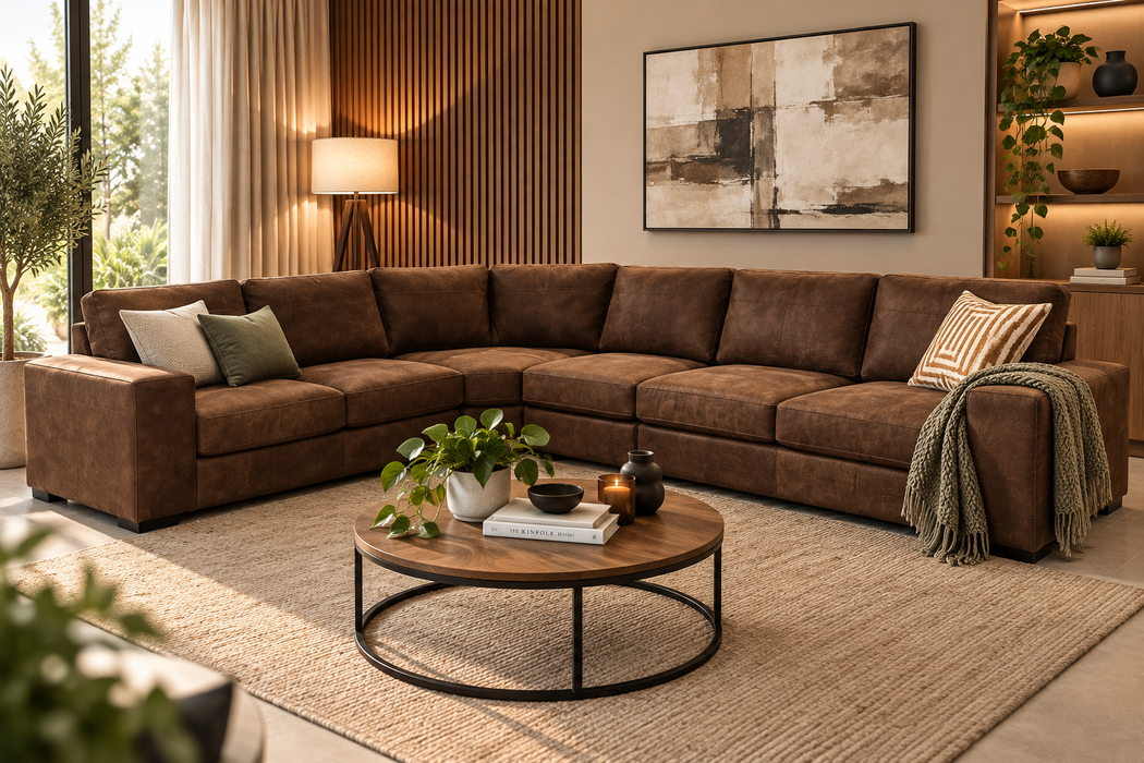 4PCE MILTON CORNER LOUNGE SUITE FULL LEATHER CAT 1 - ANDES S EART