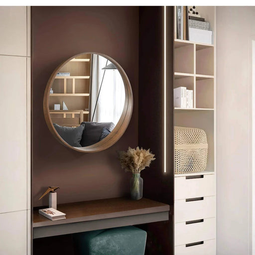 MIRROR ROUND WALNUT RUBBER WOOD PARA