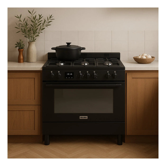 ELBA RUSTIC 90CM 5BRNR GAS/ELEC STOVE MATT BLACK ELBA
