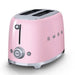 Smeg pink 2 slice toaster retro design front view